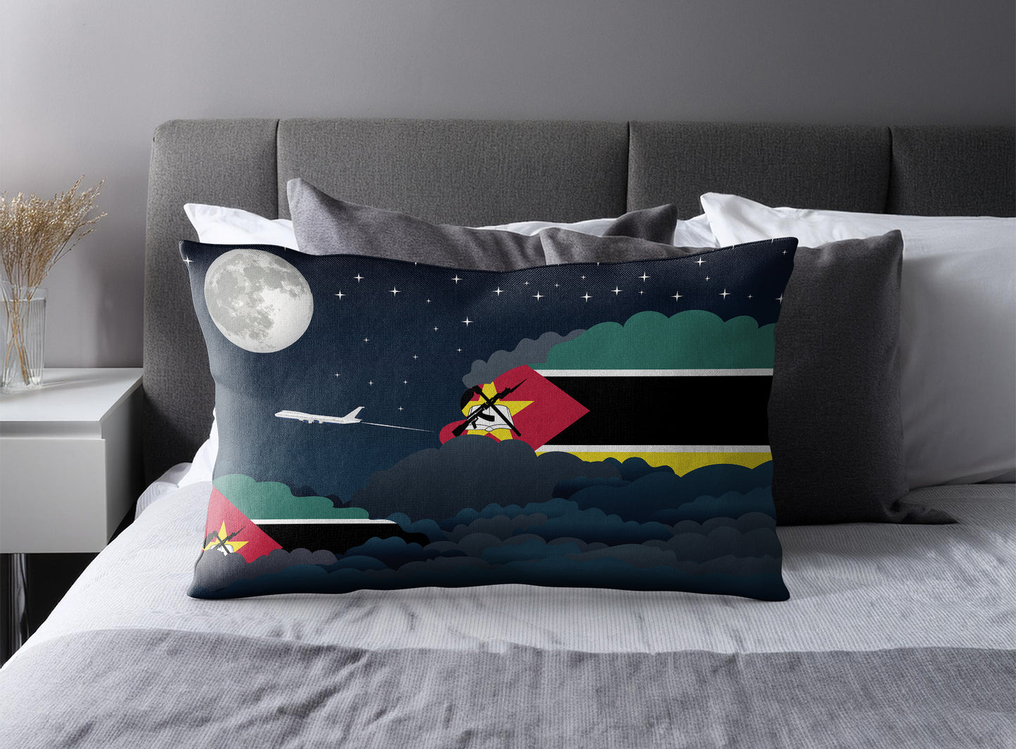 Mozambique World Airplane Night Clouds Square & Rectangle Pillow Cases | Aviation Night Sky Pillow Covers