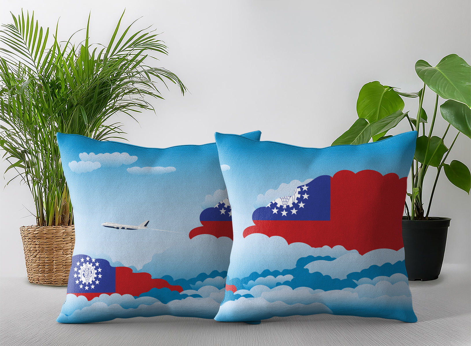 Myanmar Burma World Airplane Day Clouds Square & Rectangle Pillow Cases | Aviation Decorative Pillow Covers