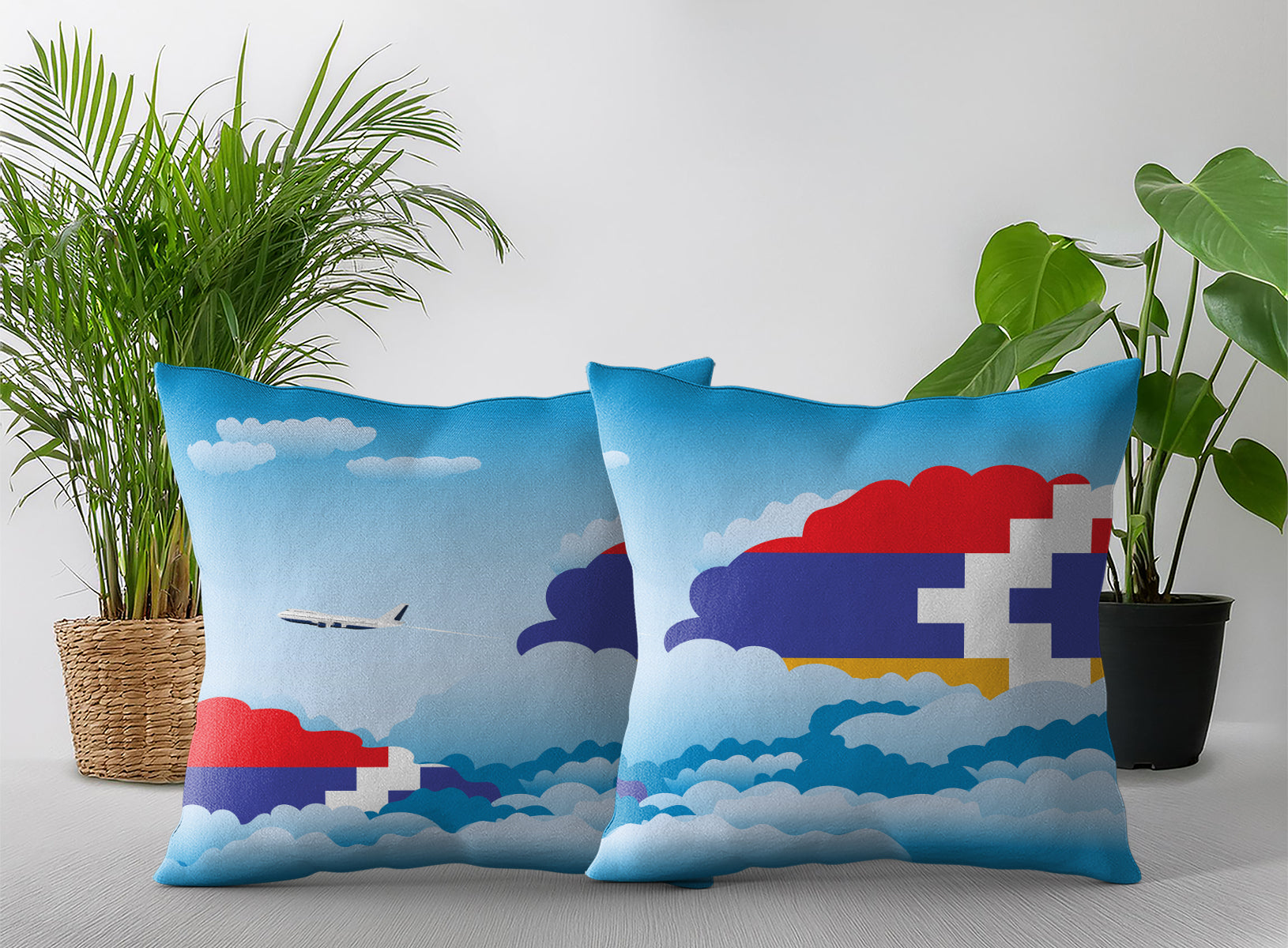 Nagorno Karabakh Republic World Airplane Day Clouds Square & Rectangle Pillow Cases | Aviation Decorative Pillow Covers