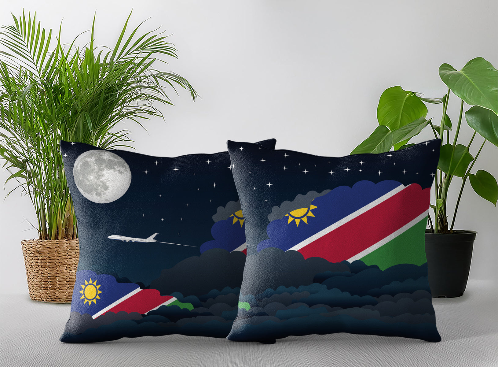 Namibia World Airplane Night Clouds Square & Rectangle Pillow Cases | Aviation Night Sky Pillow Covers