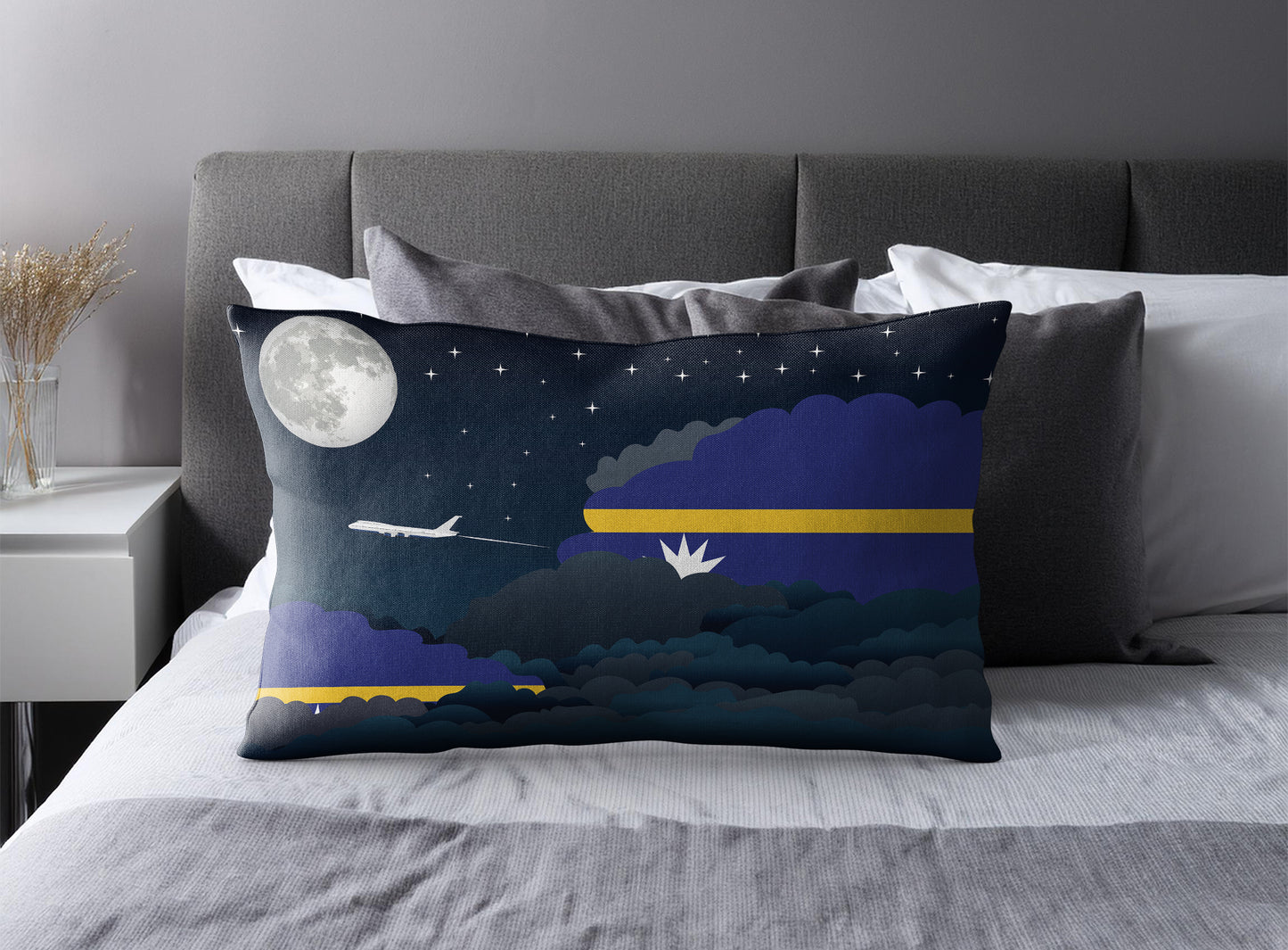 Nauru World Airplane Night Clouds Square & Rectangle Pillow Cases | Aviation Night Sky Pillow Covers