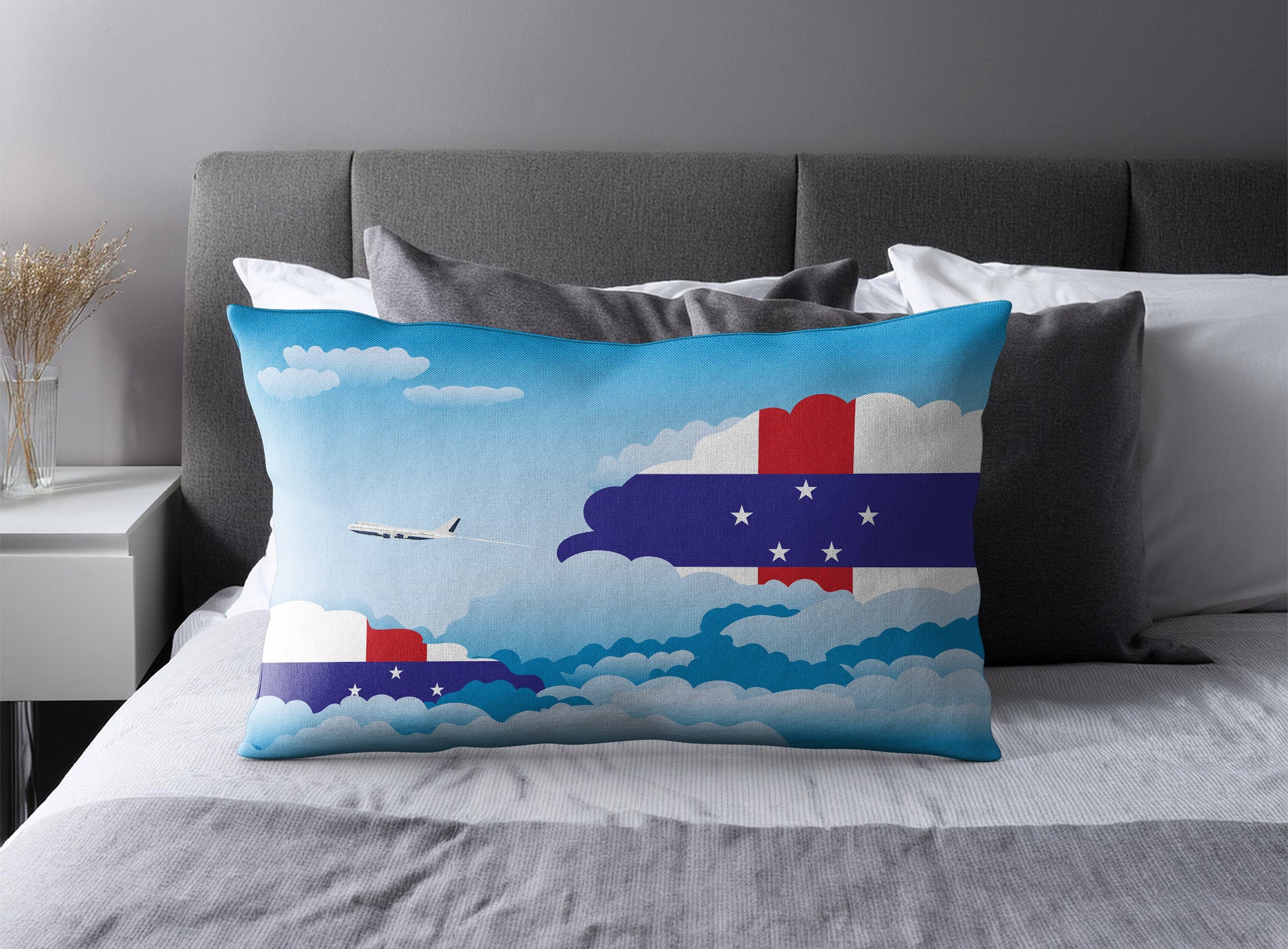 Netherlands Antilles Day Clouds Pillow Case and Pillow Throw