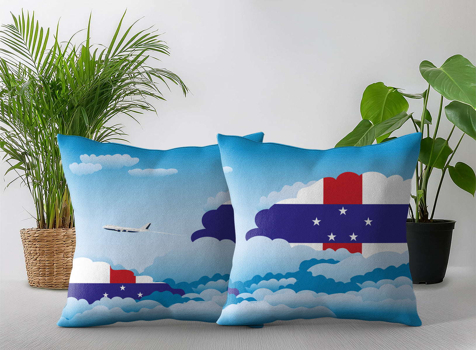 Netherlands Antilles Day Clouds Pillow Case and Pillow Throw