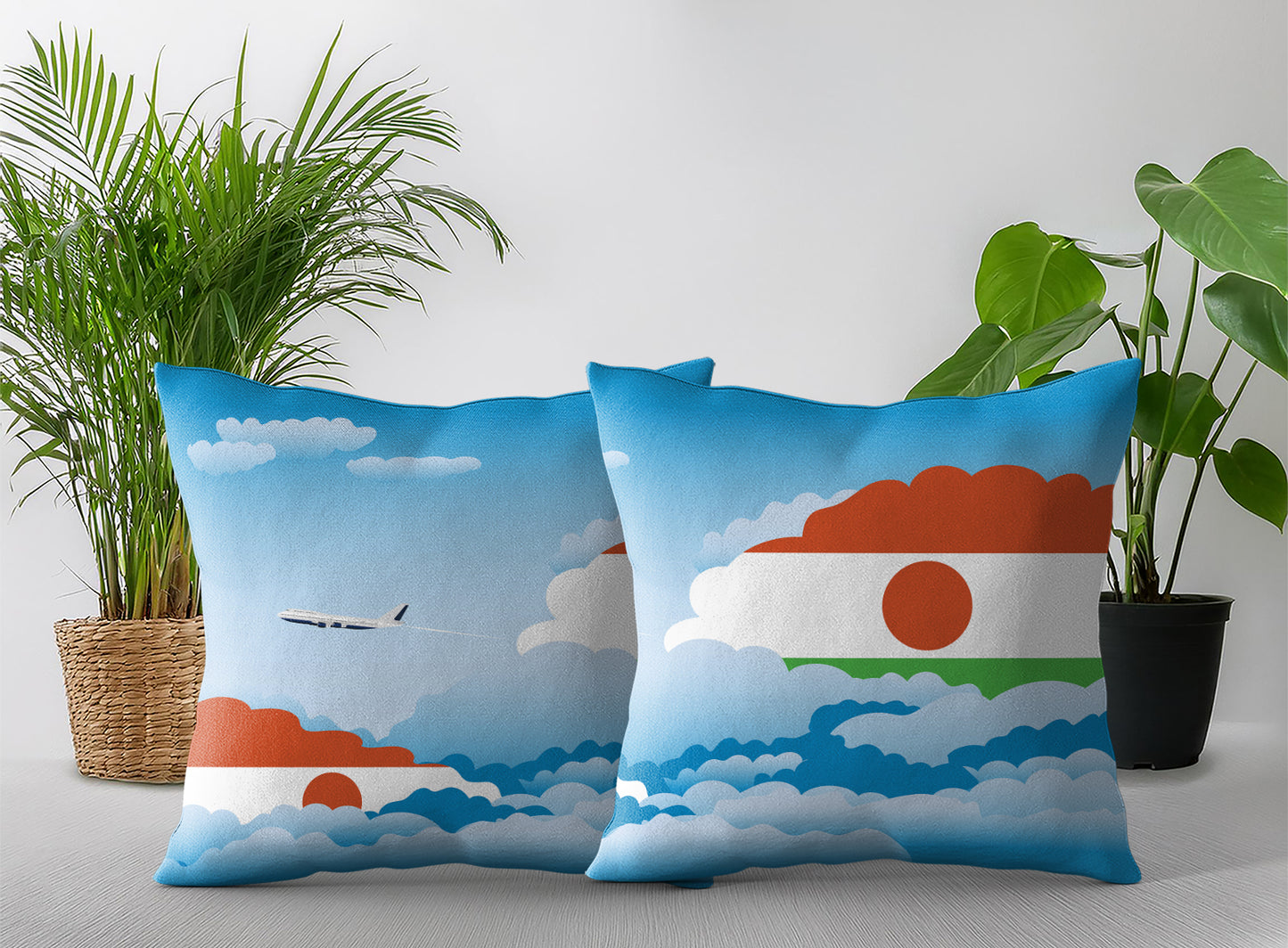 Niger World Airplane Day Clouds Square & Rectangle Pillow Cases | Aviation Decorative Pillow Covers