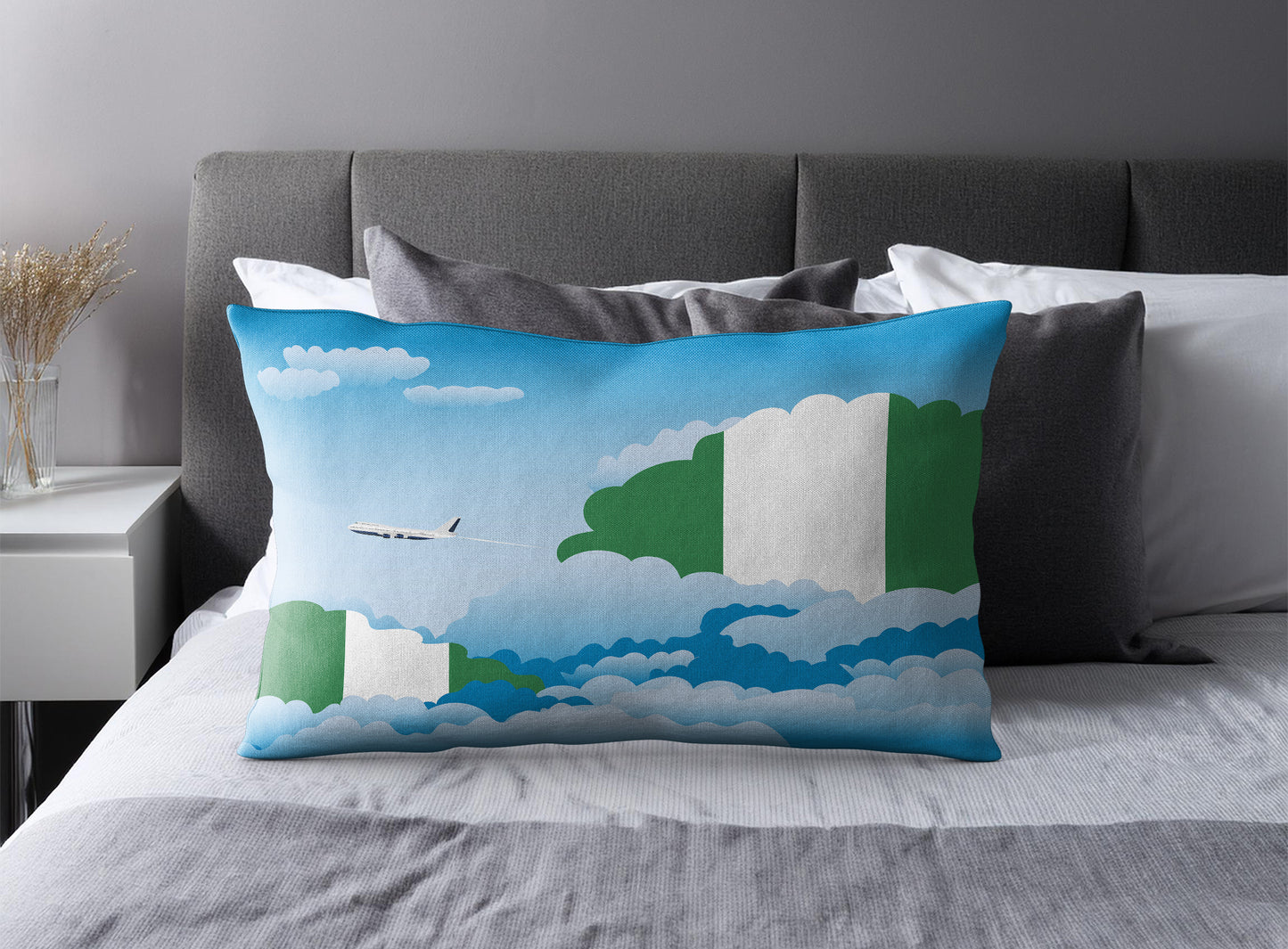 Nigeria World Airplane Day Clouds Square & Rectangle Pillow Cases | Aviation Decorative Pillow Covers