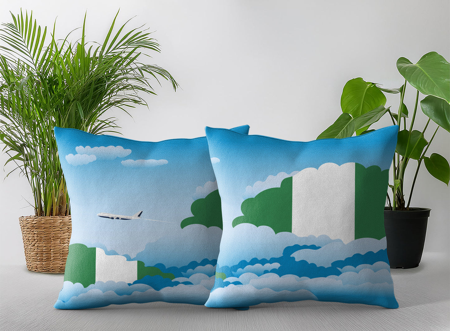 Nigeria World Airplane Day Clouds Square & Rectangle Pillow Cases | Aviation Decorative Pillow Covers