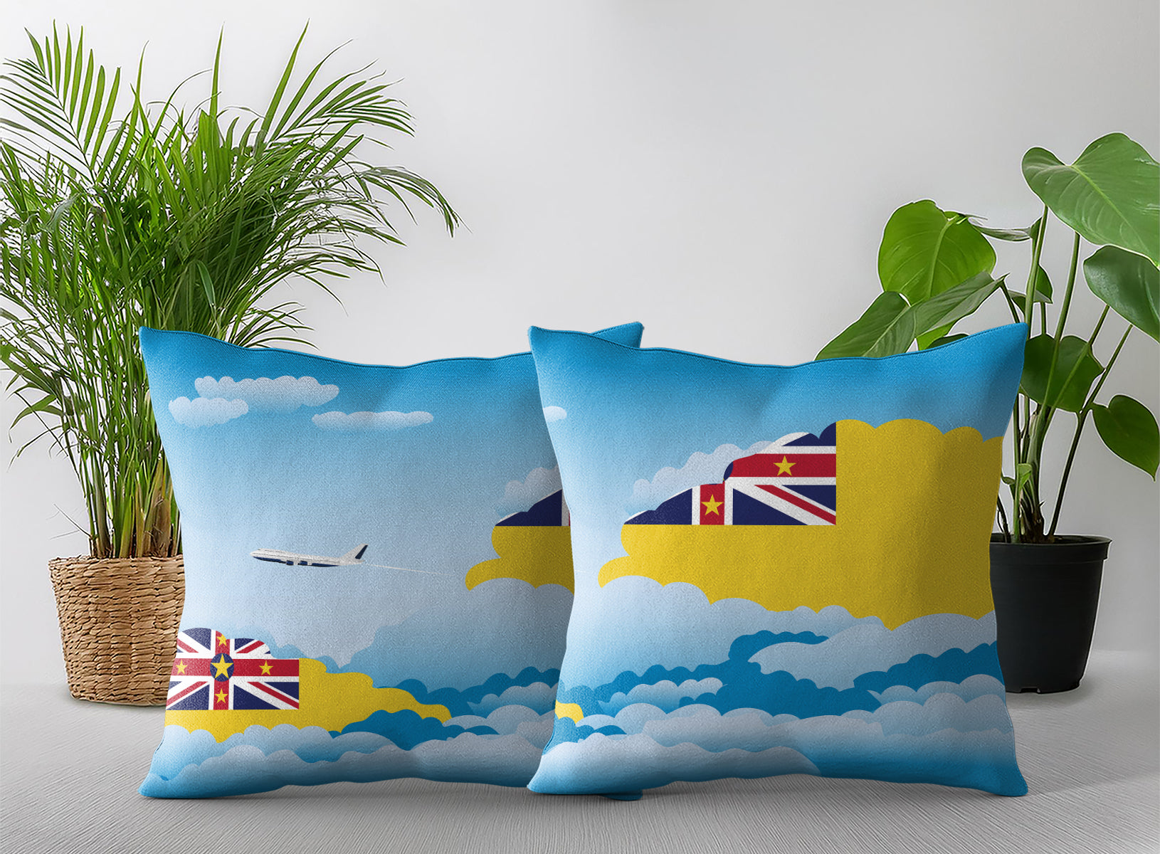 Niue World Airplane Day Clouds Square & Rectangle Pillow Cases | Aviation Decorative Pillow Covers