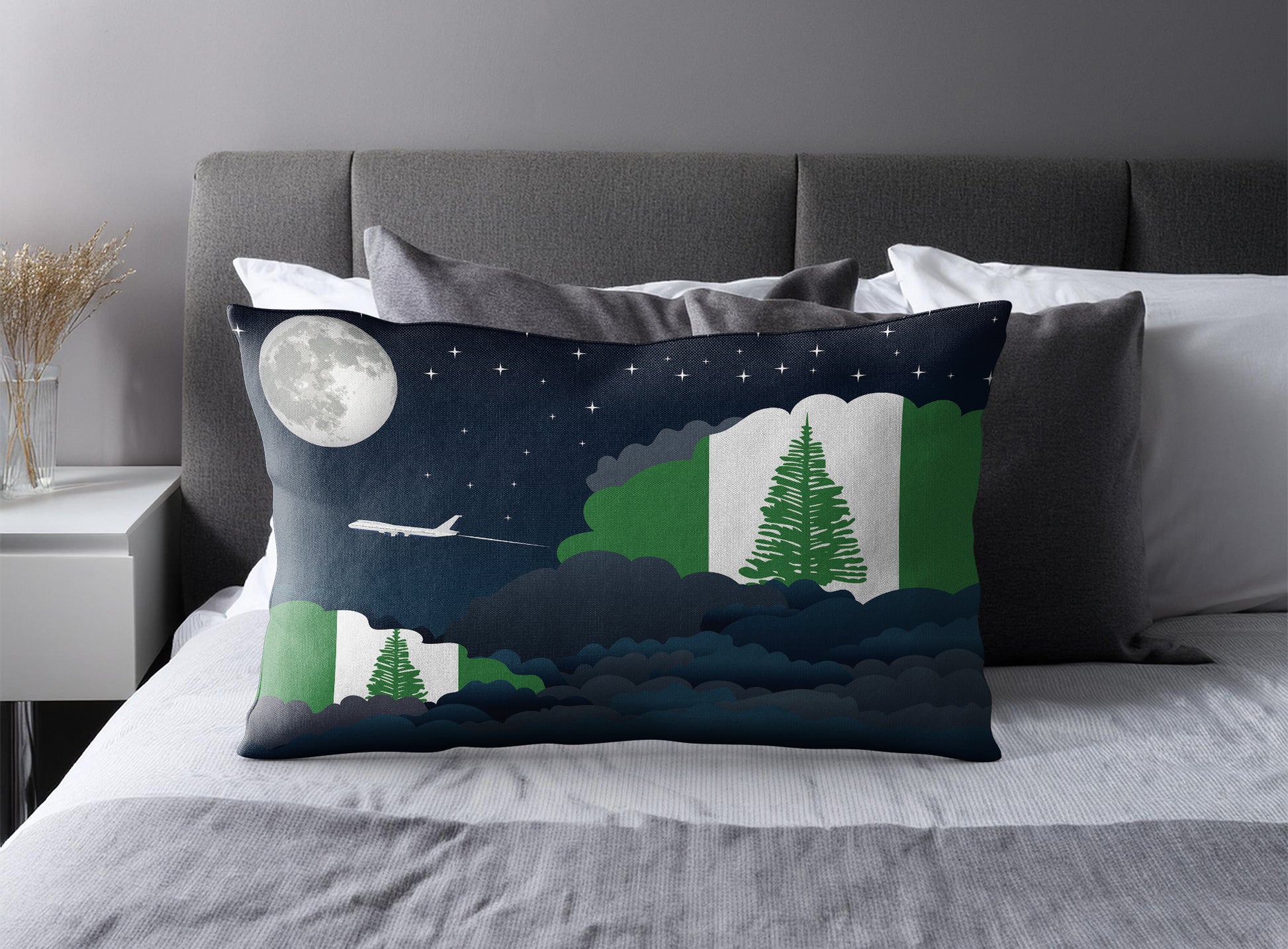Norfolk Island World Airplane Night Clouds Square & Rectangle Pillow Cases | Aviation Night Sky Pillow Covers