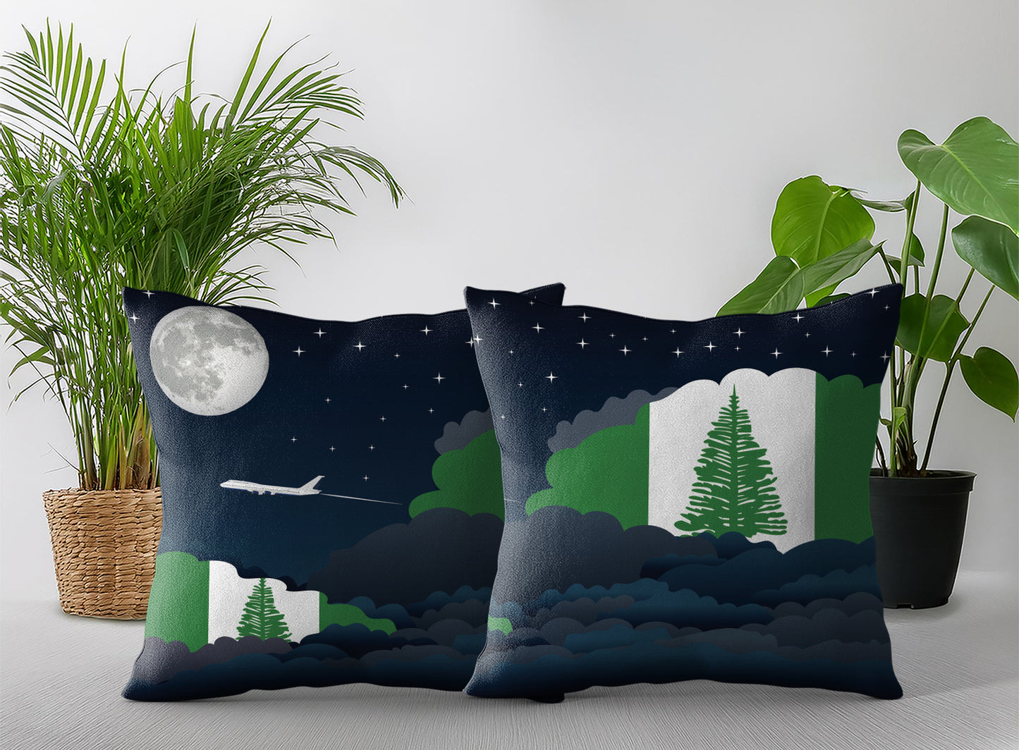 Norfolk Island World Airplane Night Clouds Square & Rectangle Pillow Cases | Aviation Night Sky Pillow Covers
