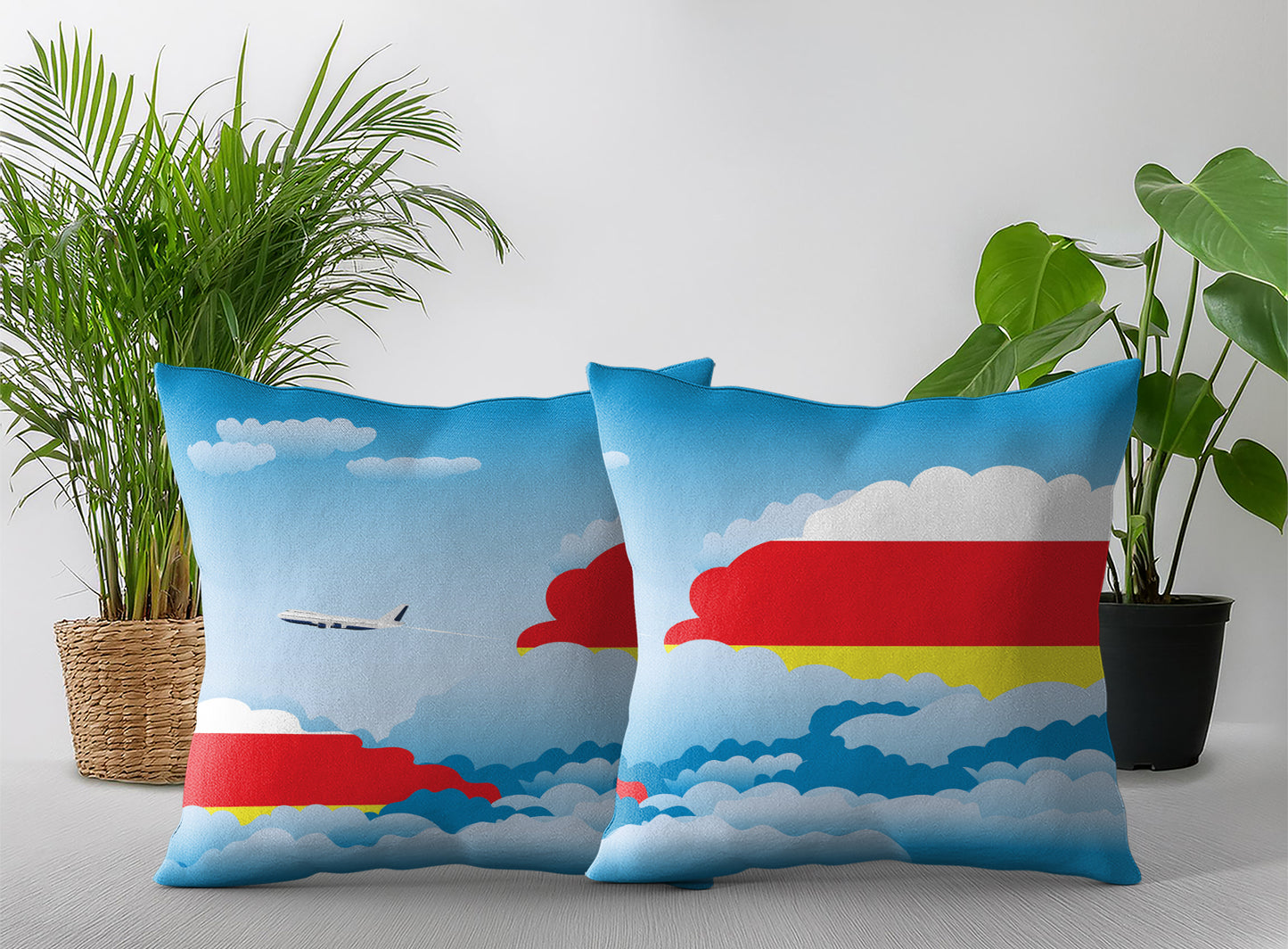 North Ossetia World Airplane Day Clouds Square & Rectangle Pillow Cases | Aviation Decorative Pillow Covers