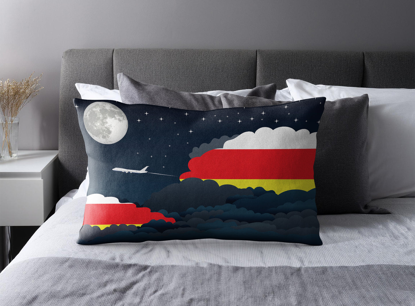 North Ossetia World Airplane Night Clouds Square & Rectangle Pillow Cases | Aviation Night Sky Pillow Covers