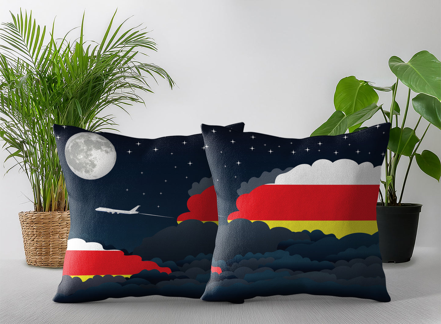 North Ossetia World Airplane Night Clouds Square & Rectangle Pillow Cases | Aviation Night Sky Pillow Covers