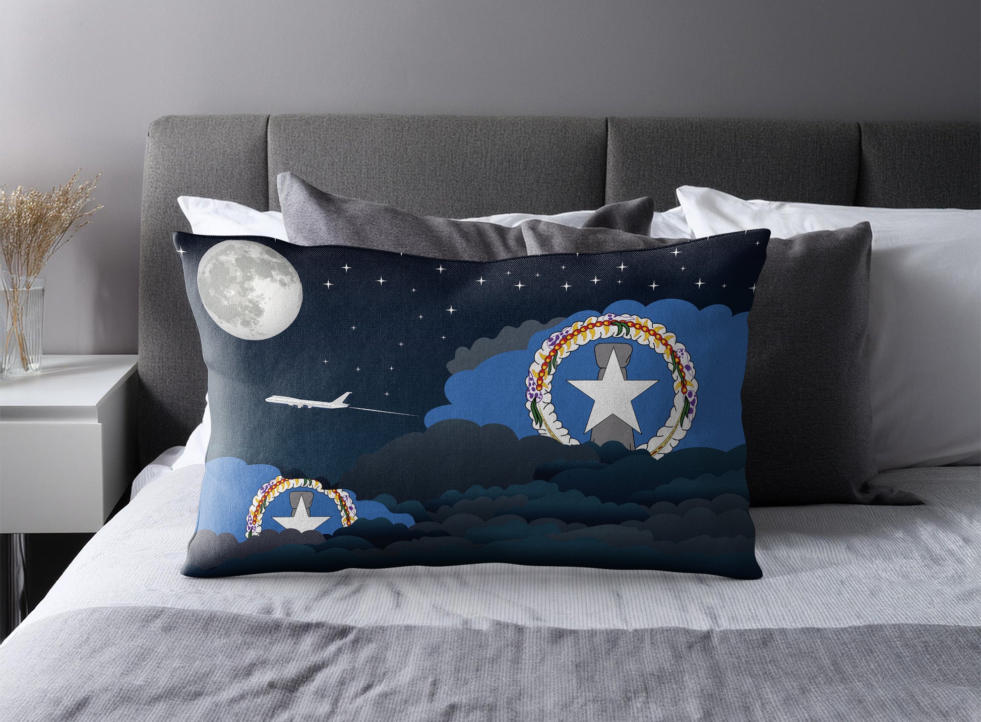 Northern Mariana Islands World Airplane Night Clouds Square & Rectangle Pillow Cases | Aviation Night Sky Pillow Covers