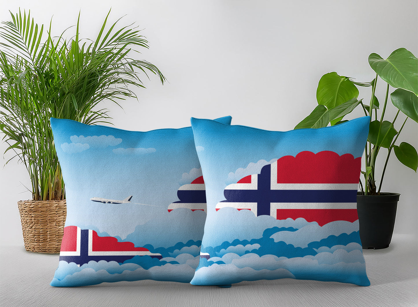Norway World Airplane Day Clouds Square & Rectangle Pillow Cases | Aviation Decorative Pillow Covers