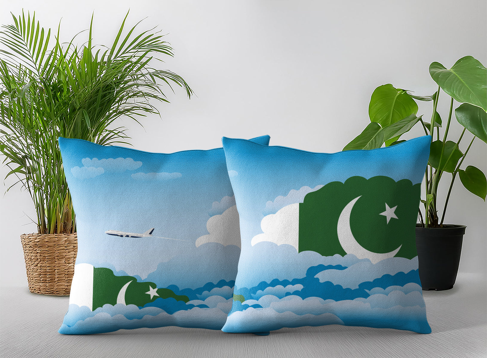 Pakistan World Airplane Day Clouds Square & Rectangle Pillow Cases | Aviation Decorative Pillow Covers