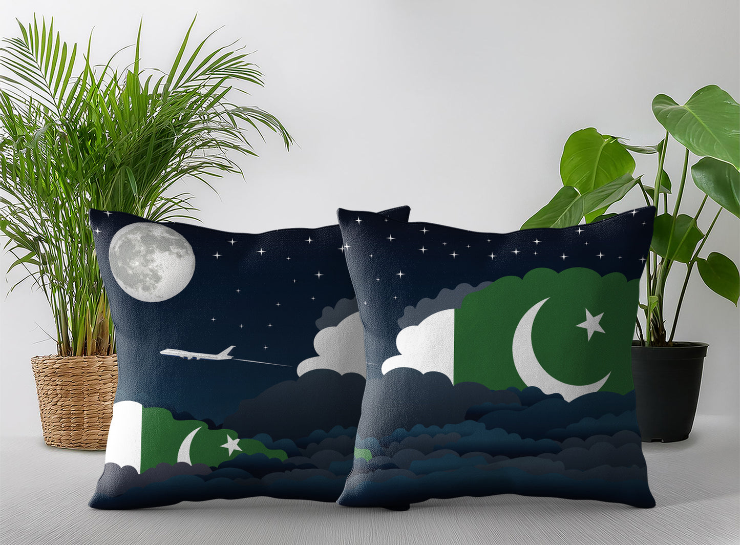 Pakistan World Airplane Night Clouds Square & Rectangle Pillow Cases | Aviation Night Sky Pillow Covers