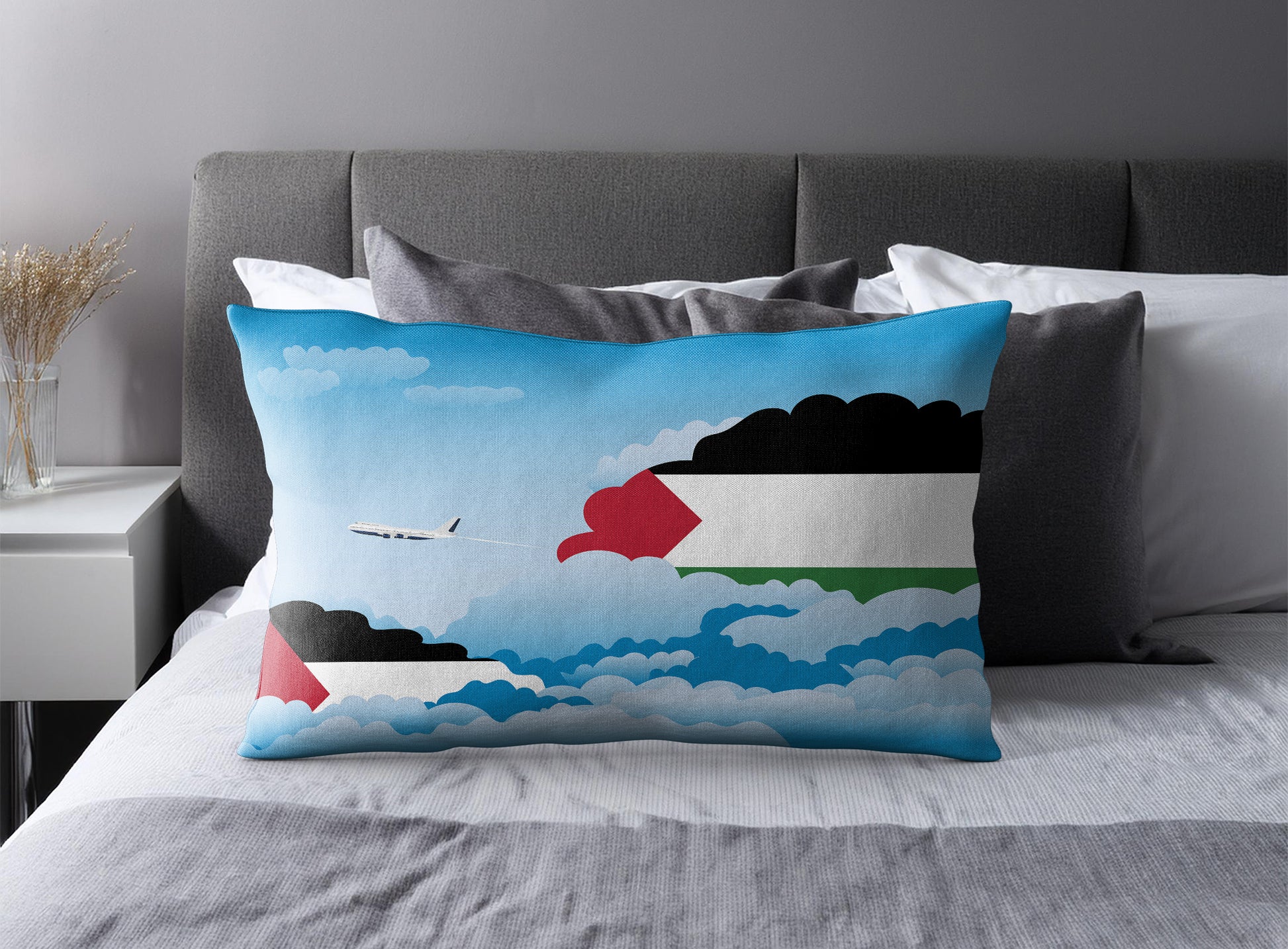 Palestine World Airplane Day Clouds Square & Rectangle Pillow Cases | Aviation Decorative Pillow Covers