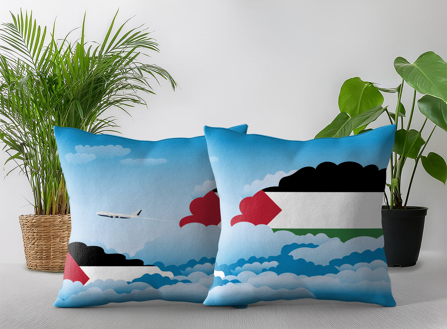 Palestine World Airplane Day Clouds Square & Rectangle Pillow Cases | Aviation Decorative Pillow Covers