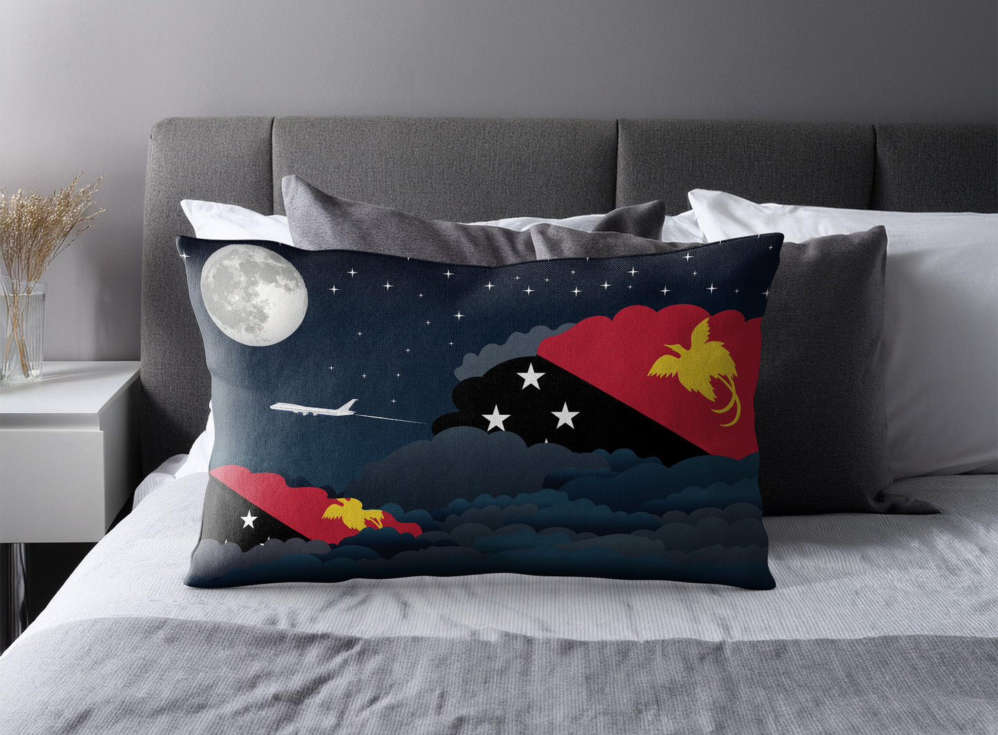 Papua New Guinea World Airplane Night Clouds Square & Rectangle Pillow Cases | Aviation Night Sky Pillow Covers