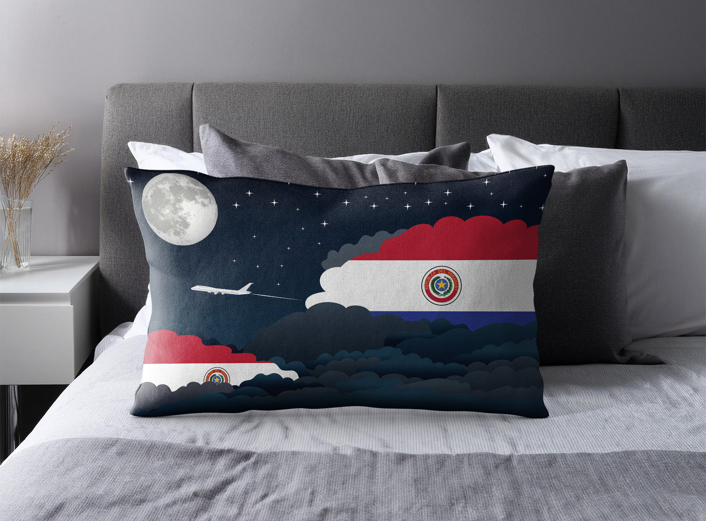 Paraguay World Airplane Night Clouds Square & Rectangle Pillow Cases | Aviation Night Sky Pillow Covers