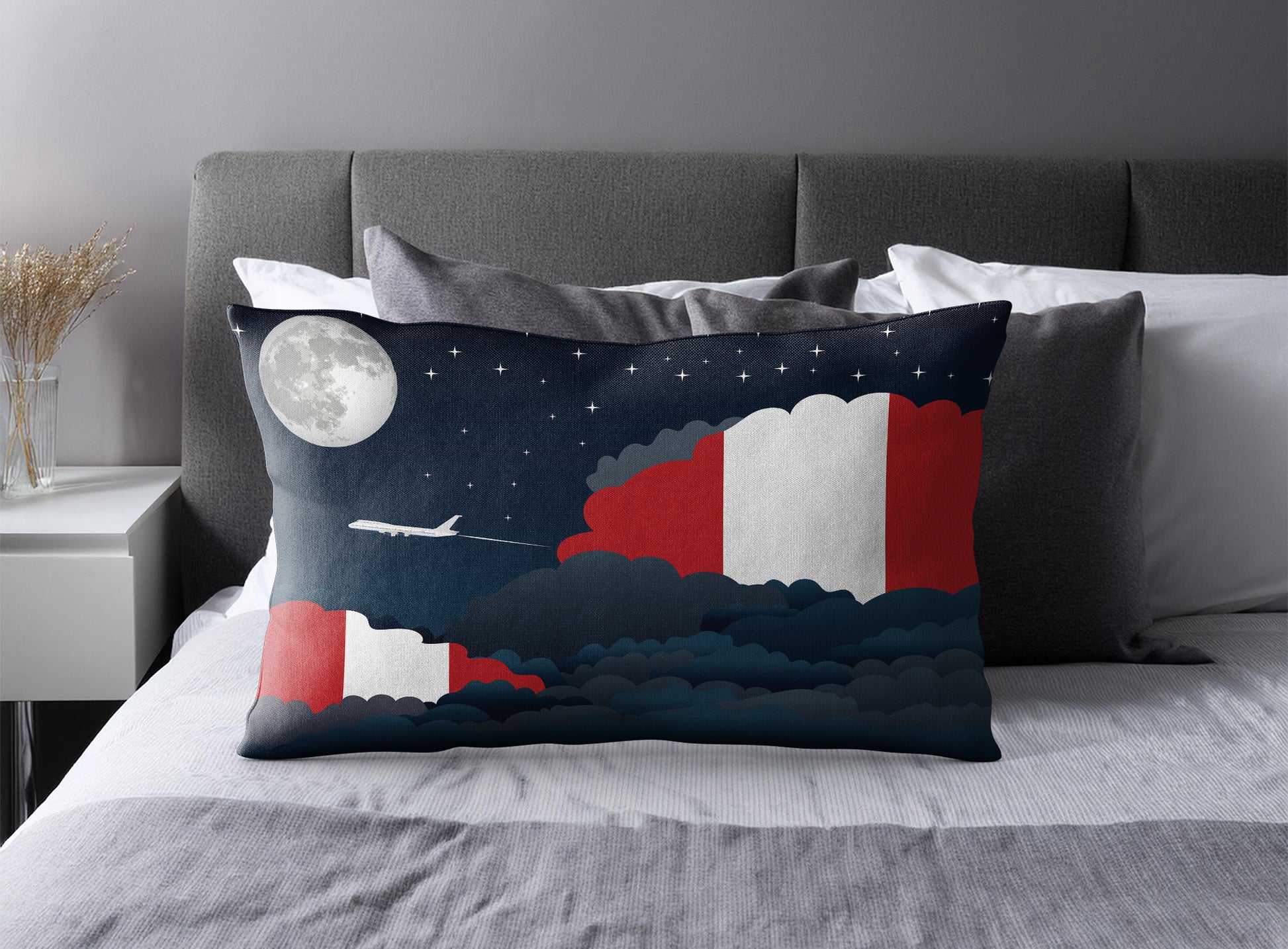 Peru World Airplane Night Clouds Square & Rectangle Pillow Cases | Aviation Night Sky Pillow Covers