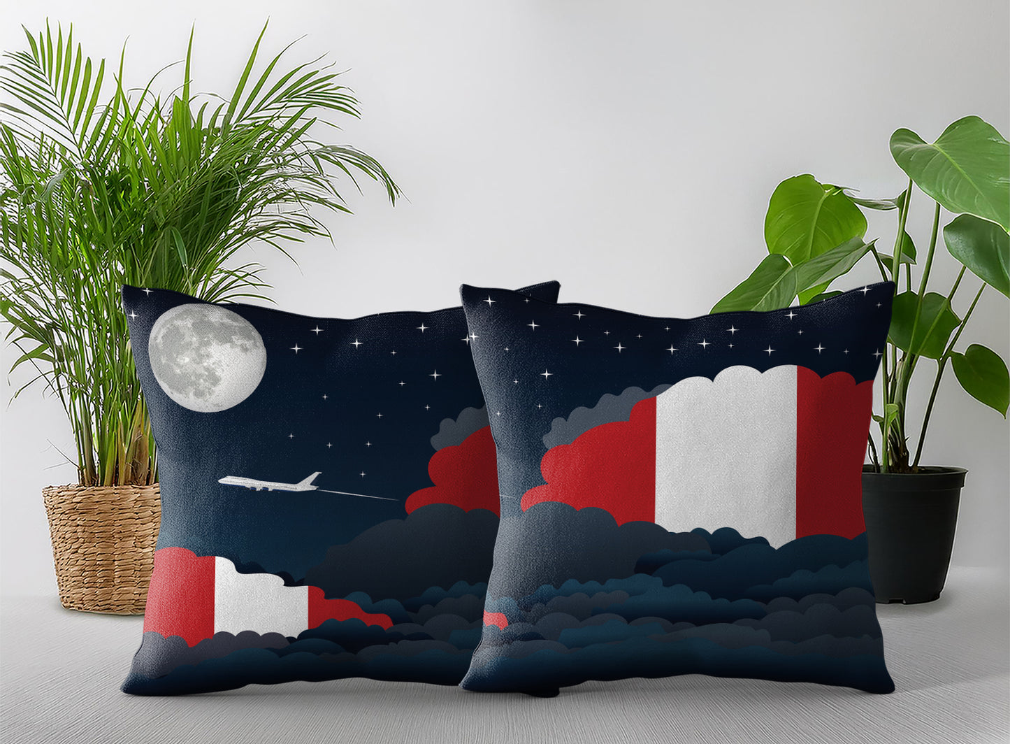 Peru World Airplane Night Clouds Square & Rectangle Pillow Cases | Aviation Night Sky Pillow Covers