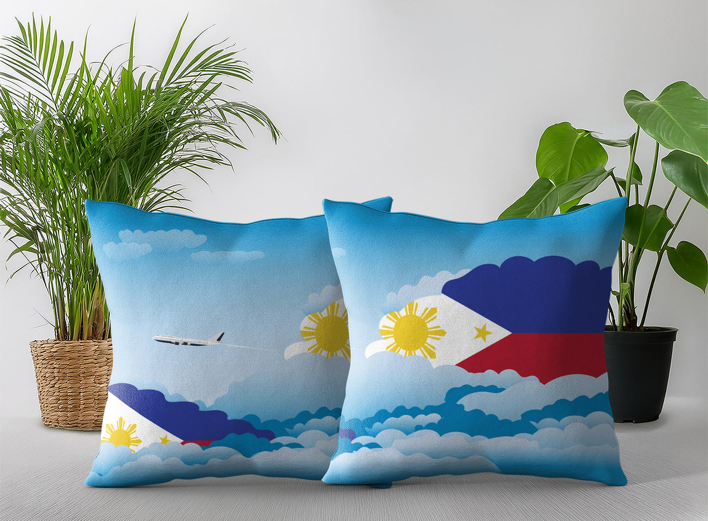Philippines World Airplane Day Clouds Square & Rectangle Pillow Cases | Aviation Decorative Pillow Covers