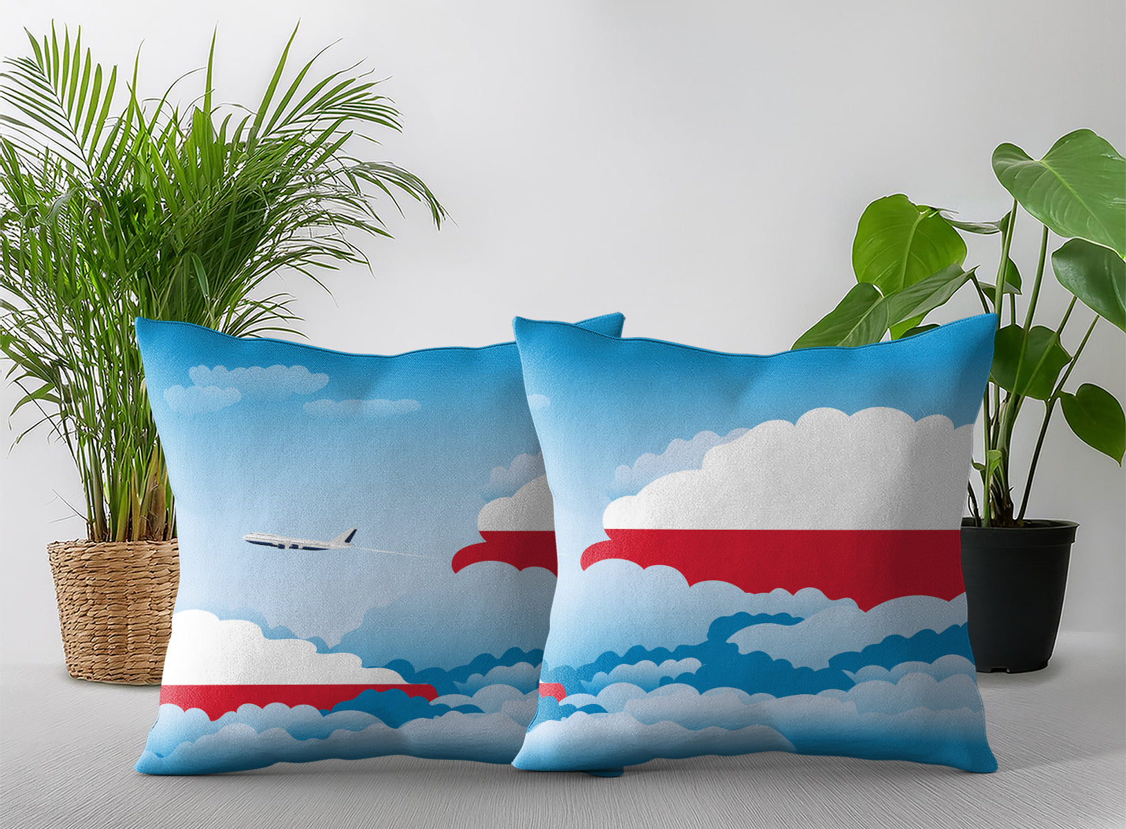 Poland World Airplane Day Clouds Square & Rectangle Pillow Cases | Aviation Decorative Pillow Covers
