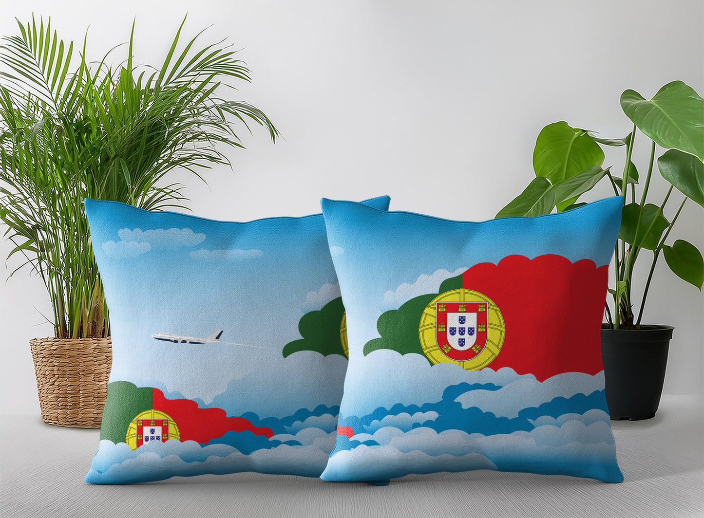 Portugal World Airplane Day Clouds Square & Rectangle Pillow Cases | Aviation Decorative Pillow Covers