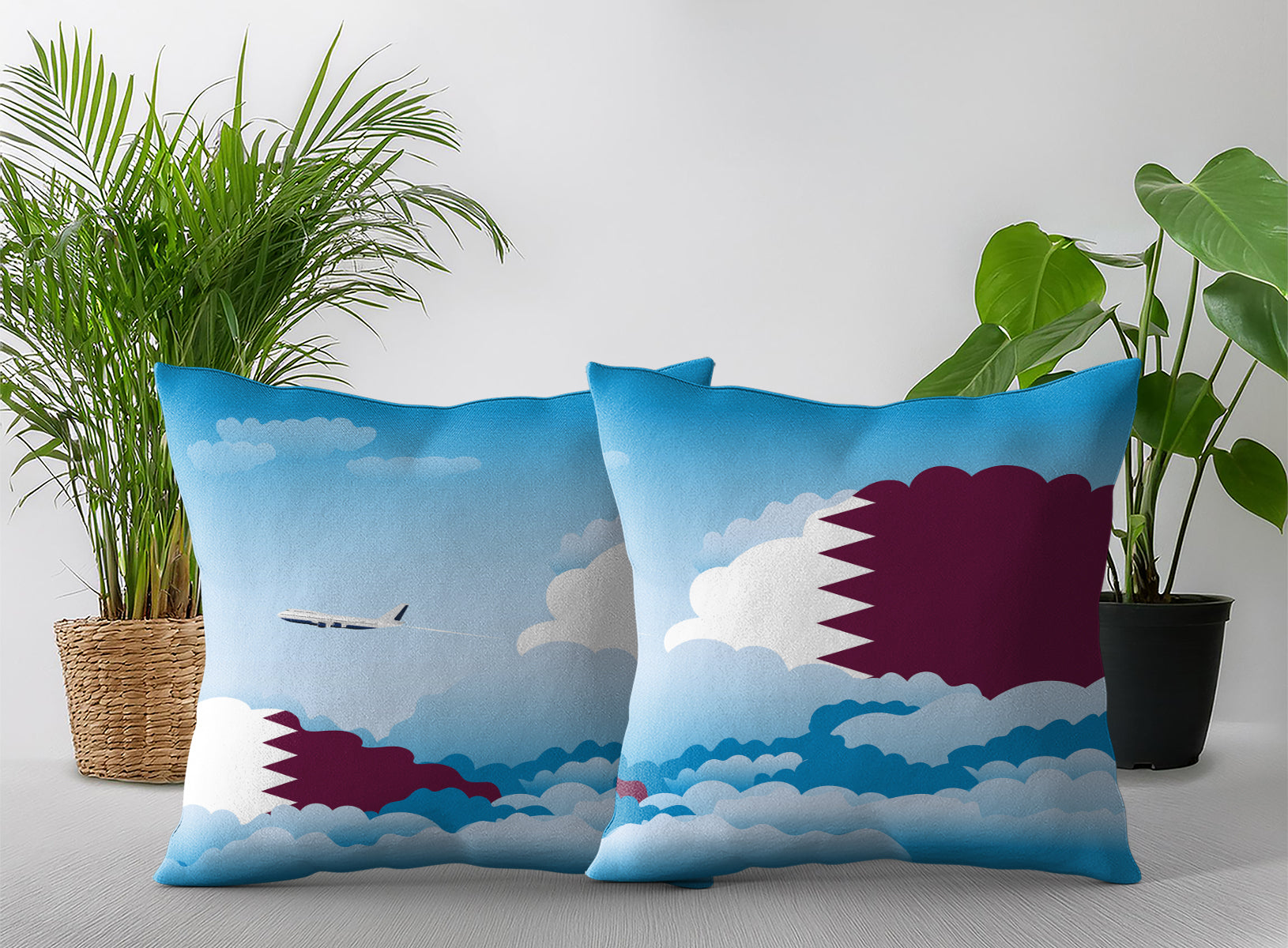 Qatar World Airplane Day Clouds Square & Rectangle Pillow Cases | Aviation Decorative Pillow Covers