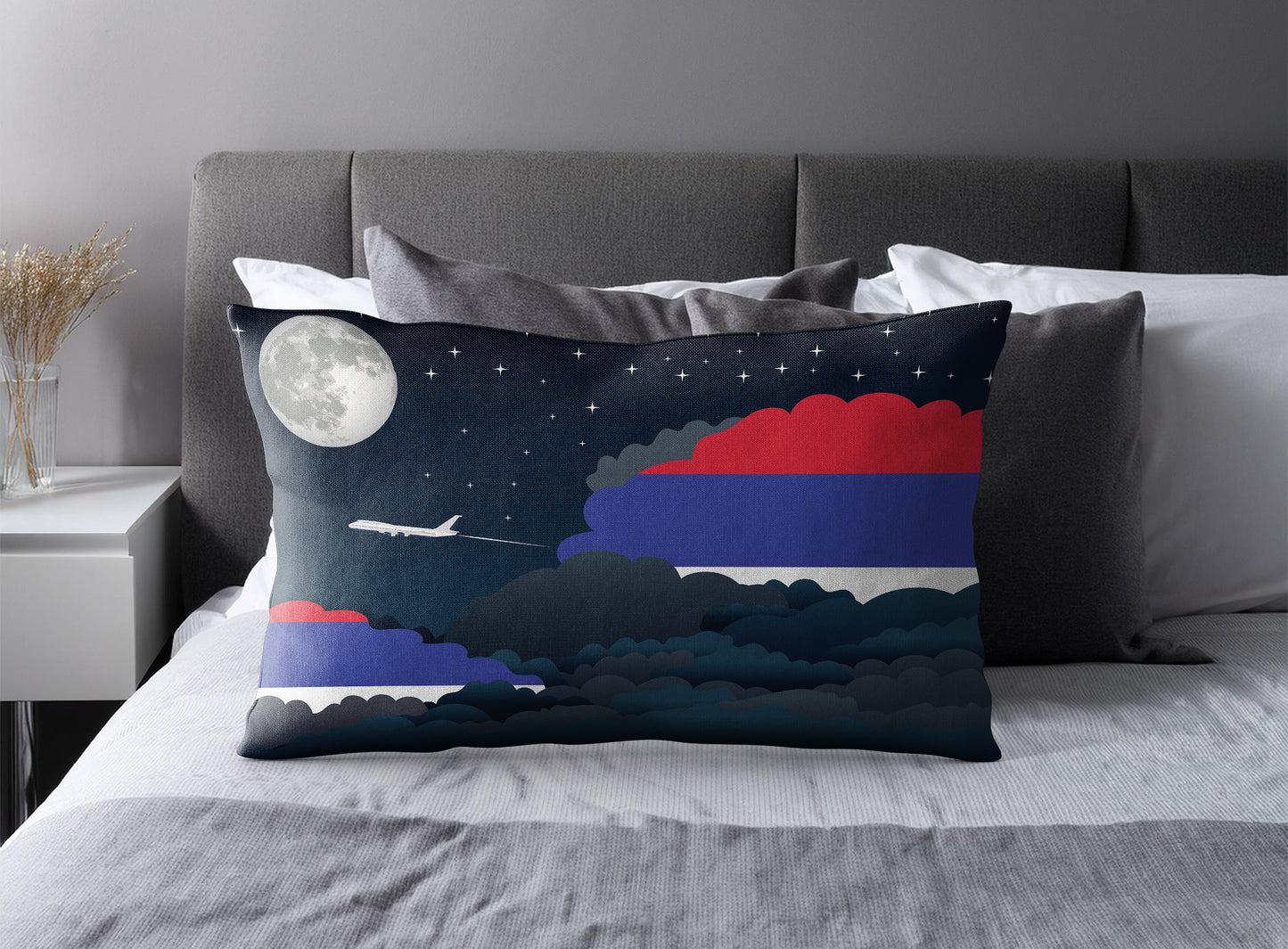 Republika Srpska World Airplane Night Clouds Square & Rectangle Pillow Cases | Aviation Night Sky Pillow Covers