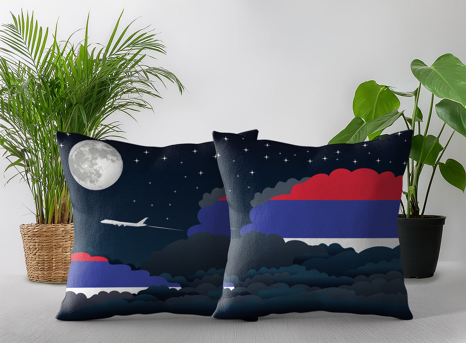 Republika Srpska World Airplane Night Clouds Square & Rectangle Pillow Cases | Aviation Night Sky Pillow Covers