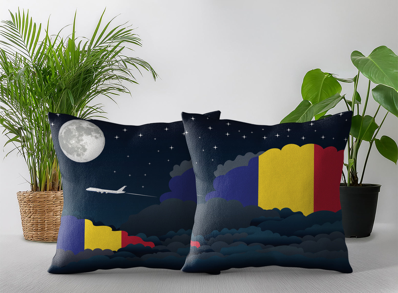 Romania World Airplane Night Clouds Square & Rectangle Pillow Cases | Aviation Night Sky Pillow Covers