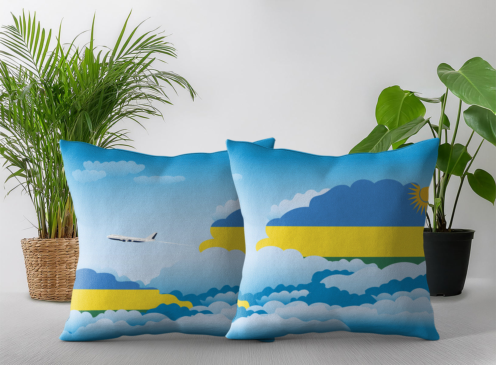 Rwanda World Airplane Day Clouds Square & Rectangle Pillow Cases | Aviation Decorative Pillow Covers
