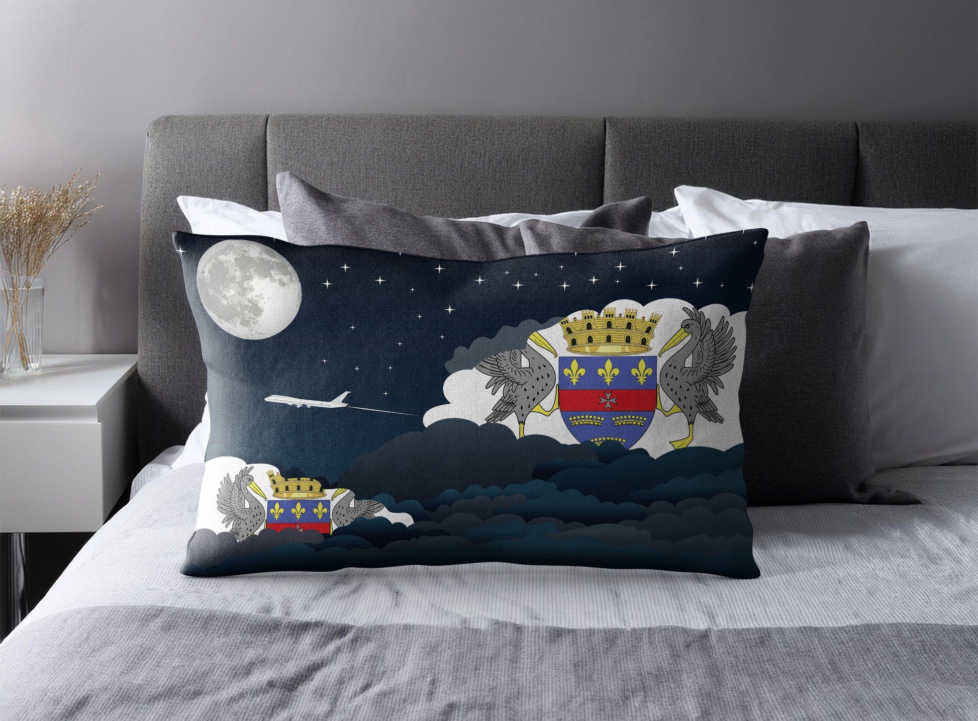Saint Barthelemy World Airplane Night Clouds Square & Rectangle Pillow Cases | Aviation Night Sky Pillow Covers