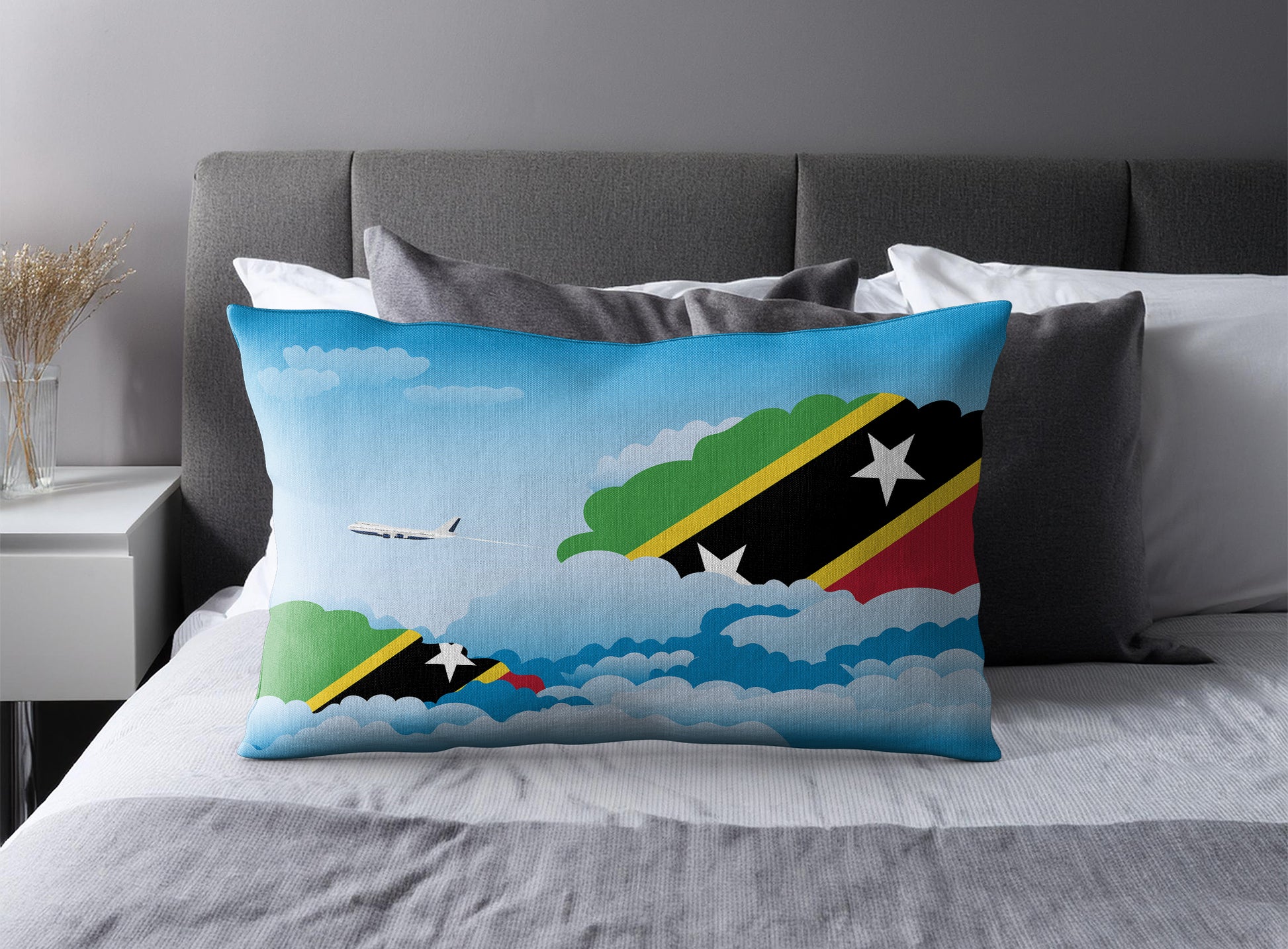 Saint Kitts Case and Nevis World Airplane Day Clouds Square & Rectangle Pillow Cases | Aviation Decorative Pillow Covers