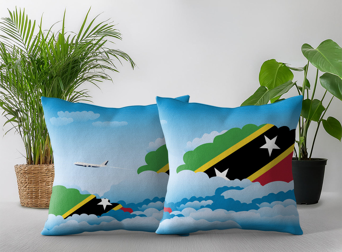 Saint Kitts Case and Nevis World Airplane Day Clouds Square & Rectangle Pillow Cases | Aviation Decorative Pillow Covers