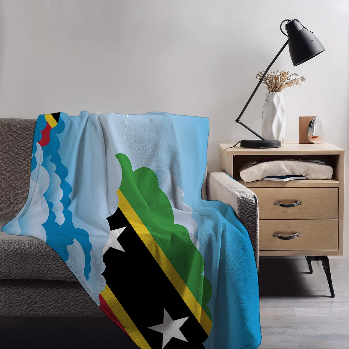 Saint Kitts Case and Nevis Day Clouds Blankets & Throws | Soft Premium Blankets | City Posters Plus