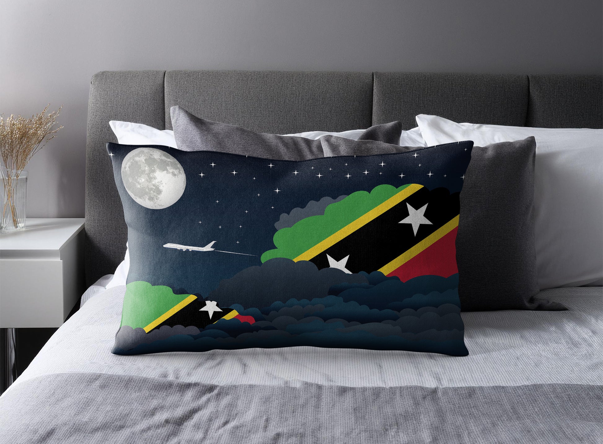 Saint Kitts Case and Nevis World Airplane Night Clouds Square & Rectangle Pillow Cases | Aviation Night Sky Pillow Covers