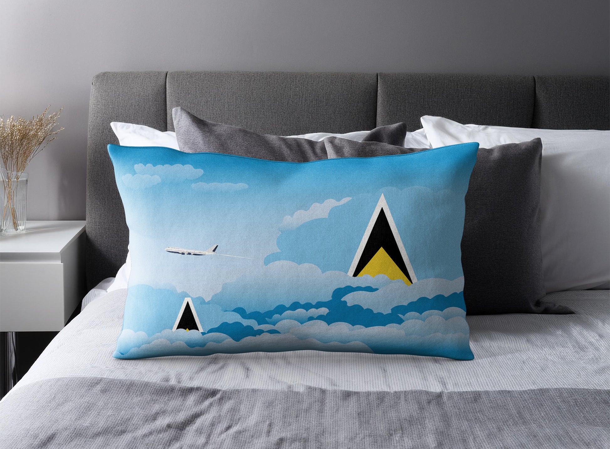 Saint Lucia World Airplane Day Clouds Square & Rectangle Pillow Cases | Aviation Decorative Pillow Covers