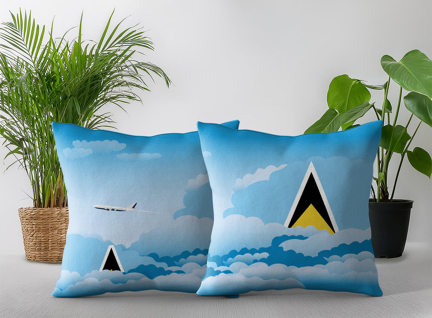 Saint Lucia World Airplane Day Clouds Square & Rectangle Pillow Cases | Aviation Decorative Pillow Covers