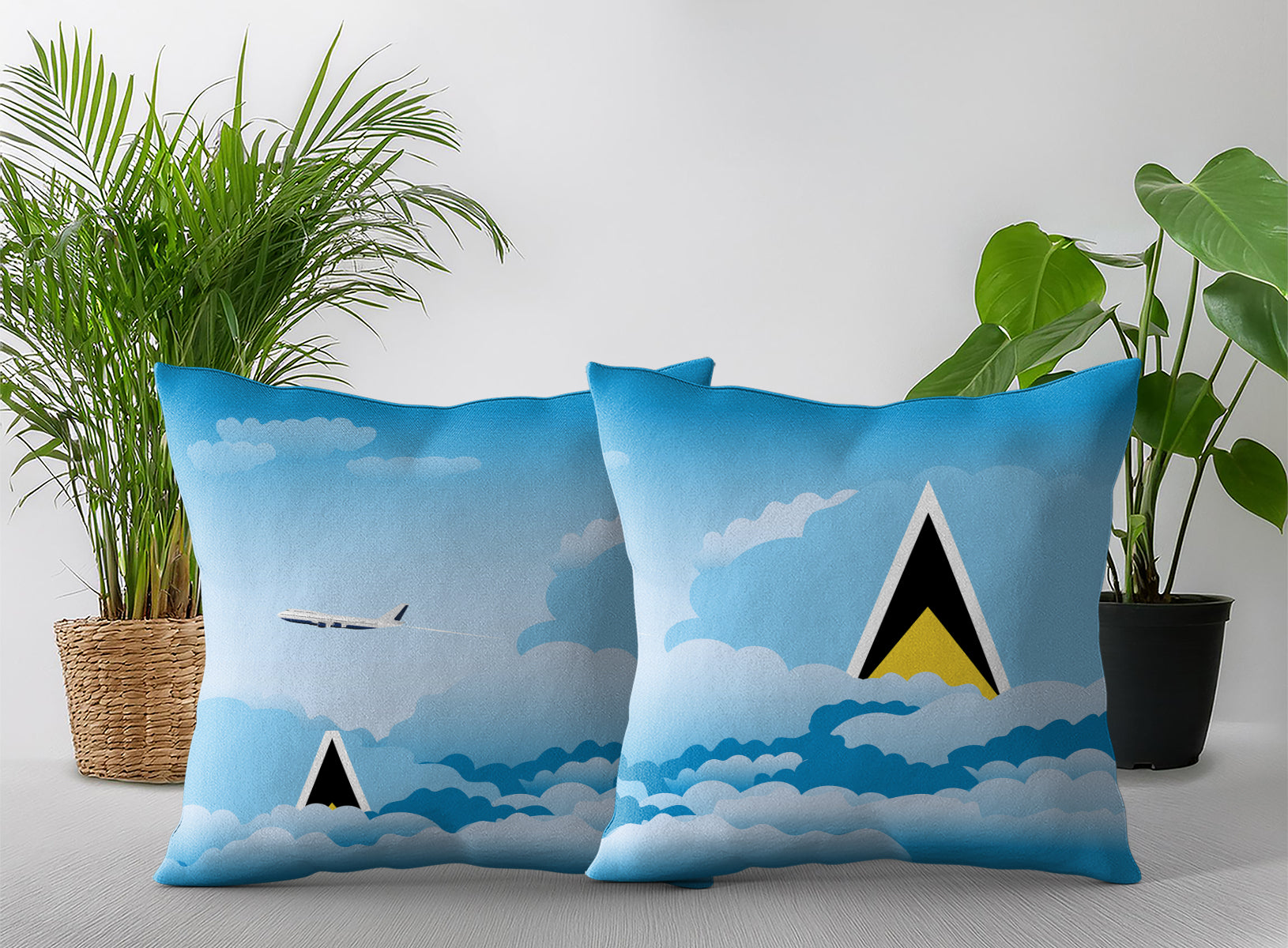 Saint Lucia World Airplane Day Clouds Square & Rectangle Pillow Cases | Aviation Decorative Pillow Covers