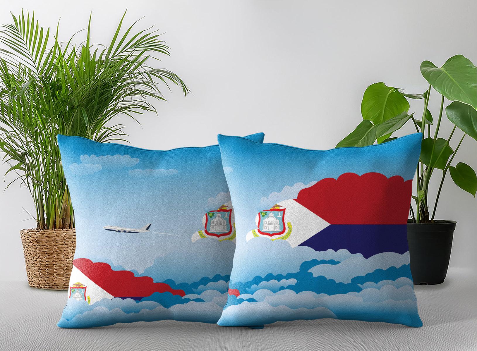 Saint Martin World Airplane Day Clouds Square & Rectangle Pillow Cases | Aviation Decorative Pillow Covers