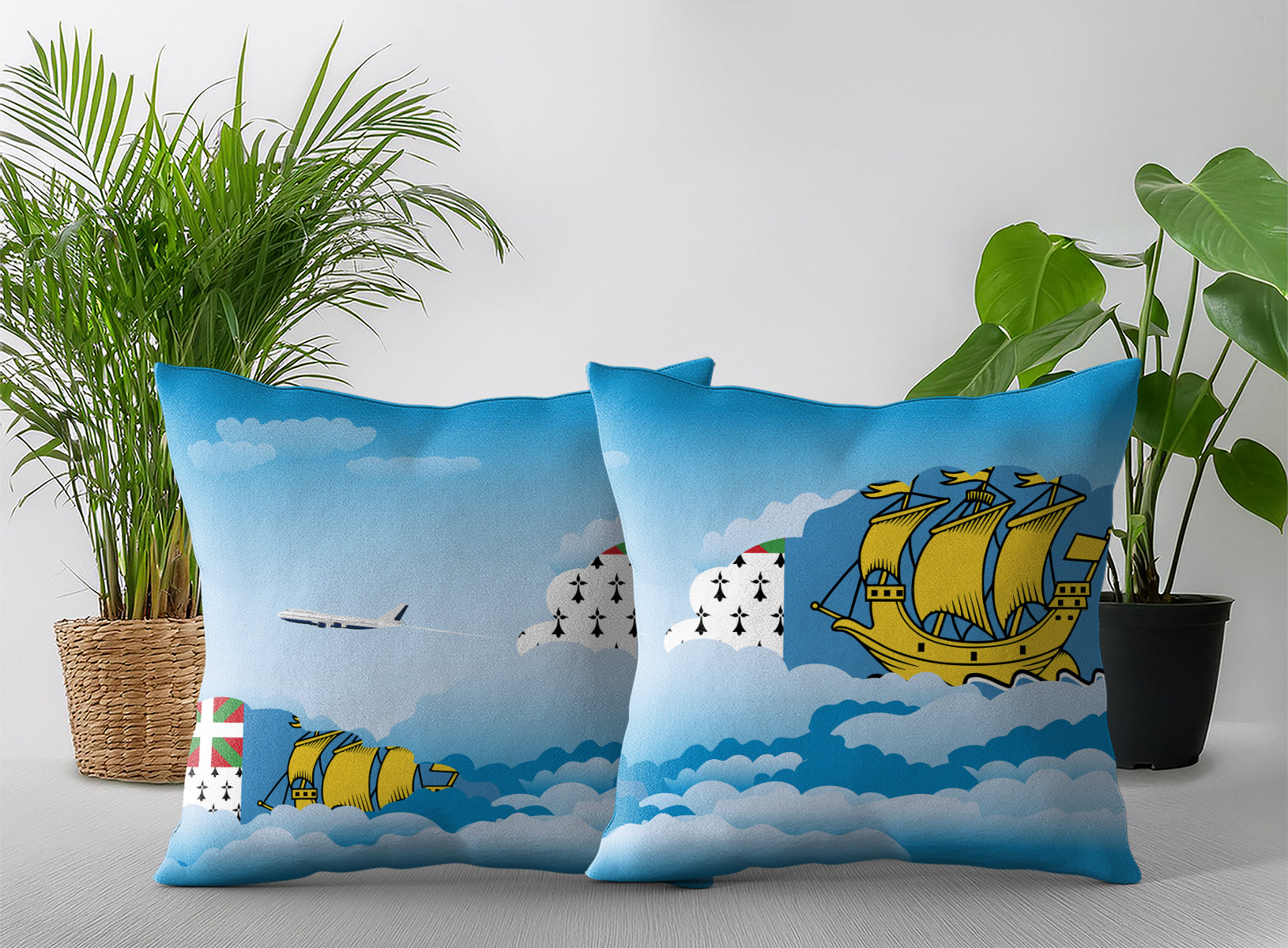 Saint Pierre Case and Miquelon World Airplane Day Clouds Square & Rectangle Pillow Cases | Aviation Decorative Pillow Covers