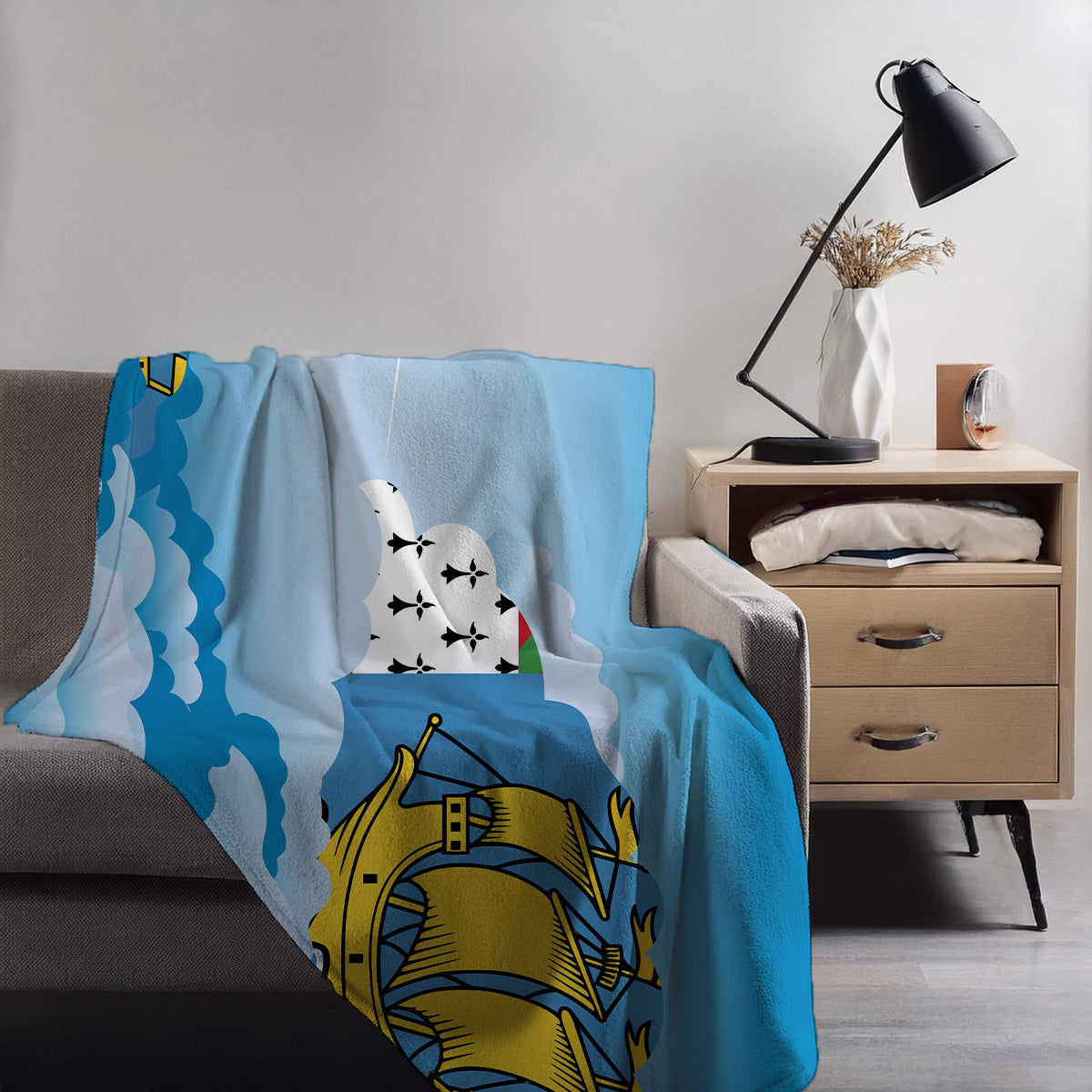 Saint Pierre Case and Miquelon Day Clouds Blankets & Throws | Soft Premium Blankets | City Posters Plus