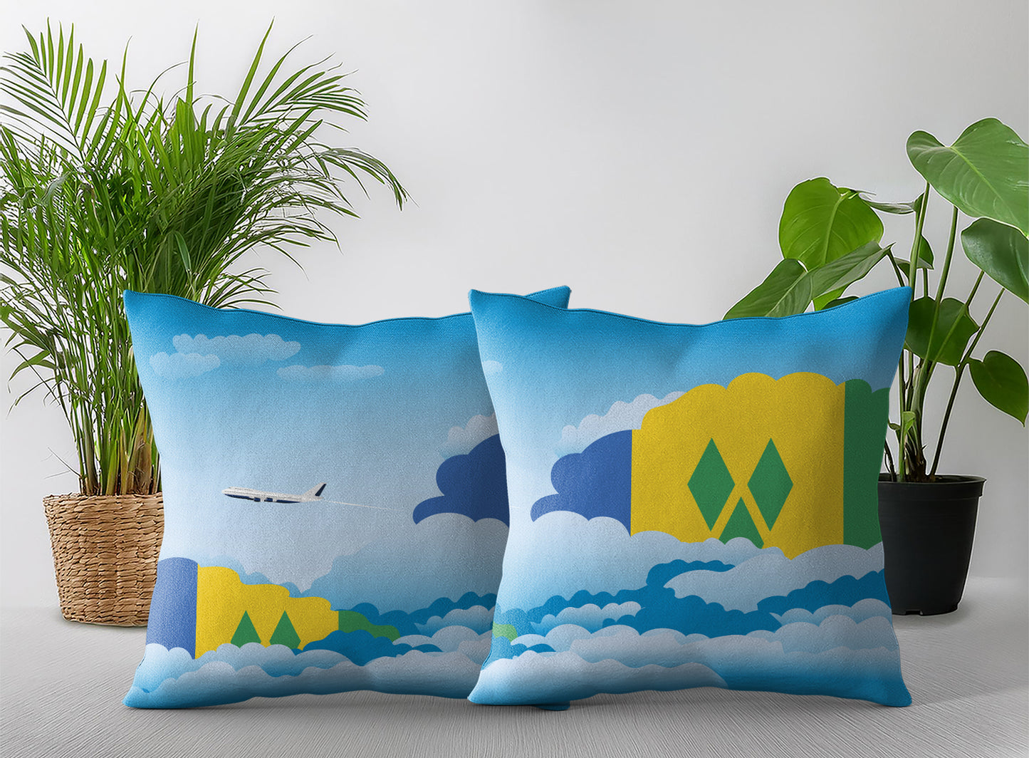 Saint Vincent Case and the Grenadines World Airplane Day Clouds Square & Rectangle Pillow Cases | Aviation Decorative Pillow Covers