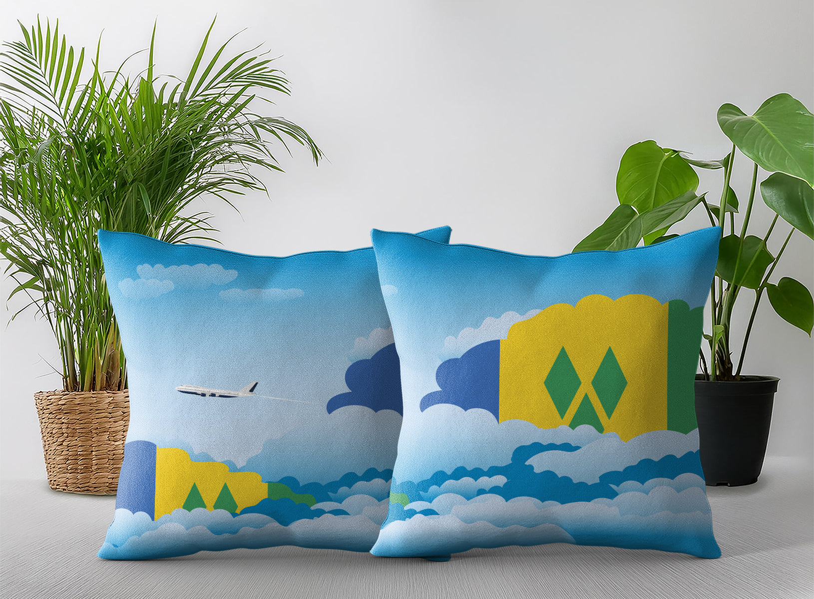 Saint Vincent Case and the Grenadines World Airplane Day Clouds Square & Rectangle Pillow Cases | Aviation Decorative Pillow Covers