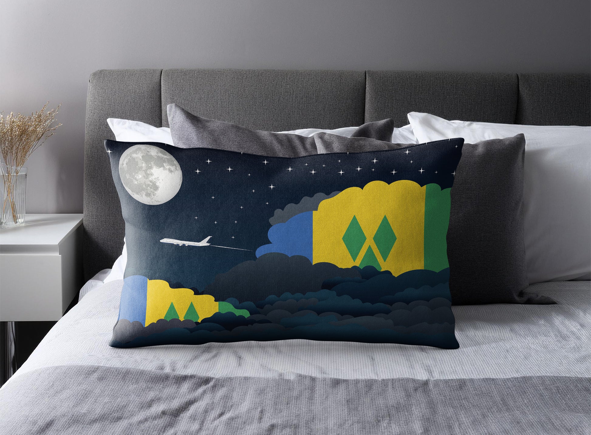 Saint Vincent Case and the Grenadines World Airplane Night Clouds Square & Rectangle Pillow Cases | Aviation Night Sky Pillow Covers