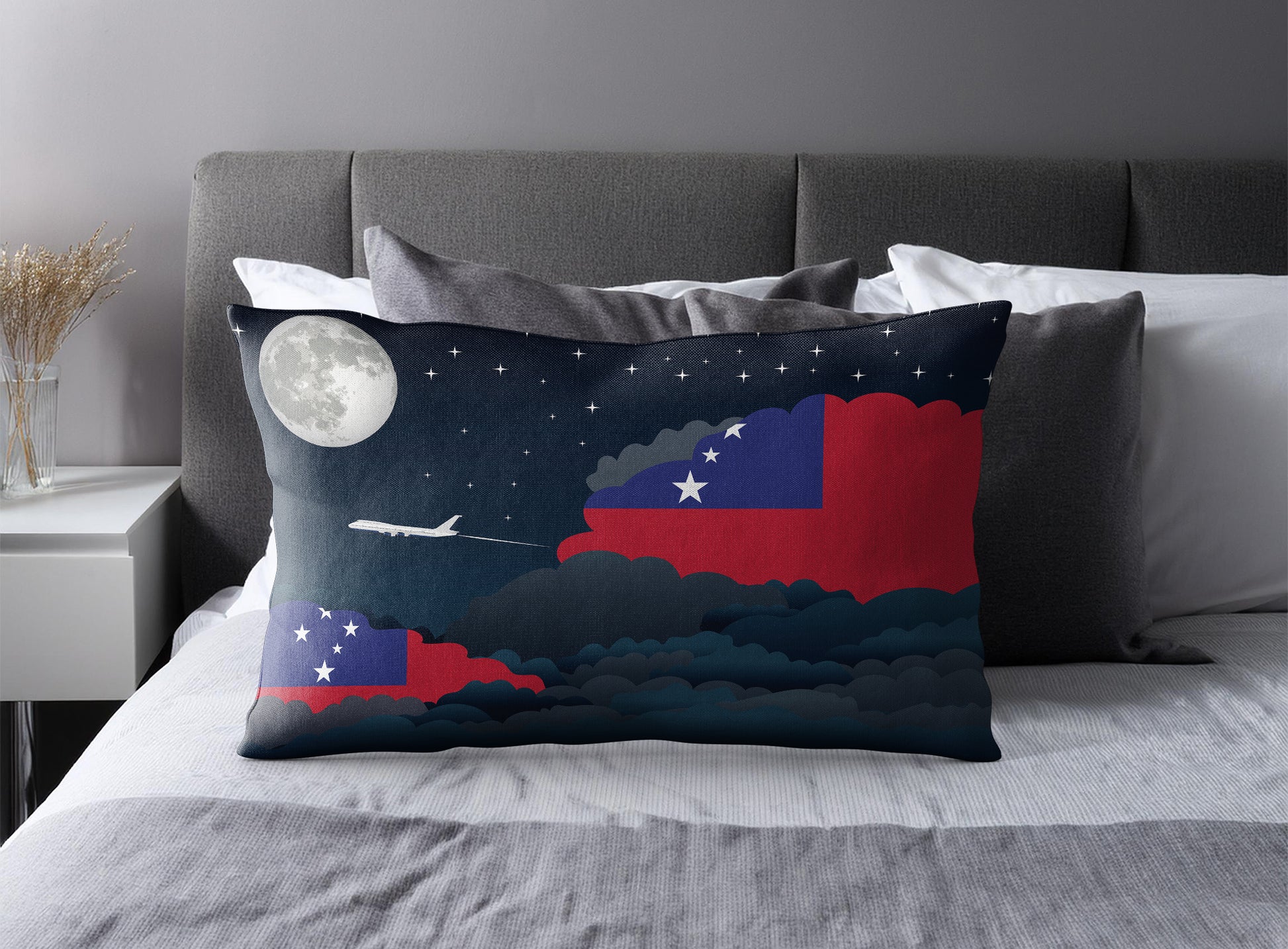 Samoa World Airplane Night Clouds Square & Rectangle Pillow Cases | Aviation Night Sky Pillow Covers