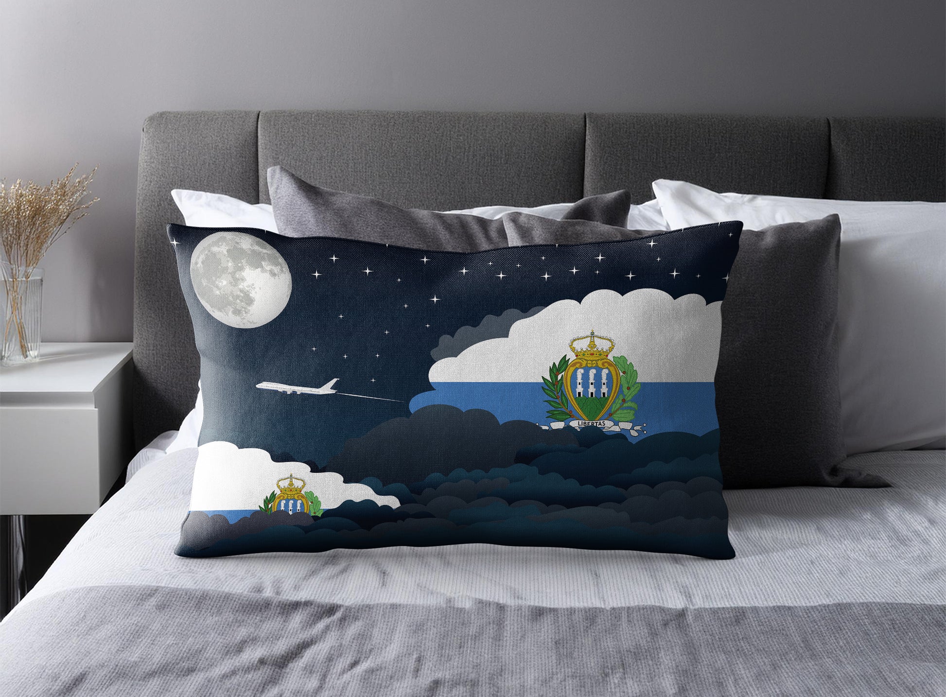 San Marino World Airplane Night Clouds Square & Rectangle Pillow Cases | Aviation Night Sky Pillow Covers